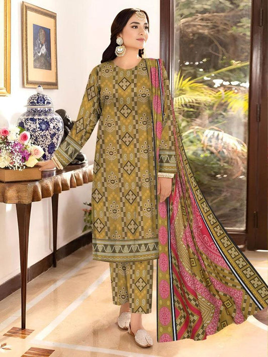 3 Pcs Women's Unstitched Khaddar Printed Suit
